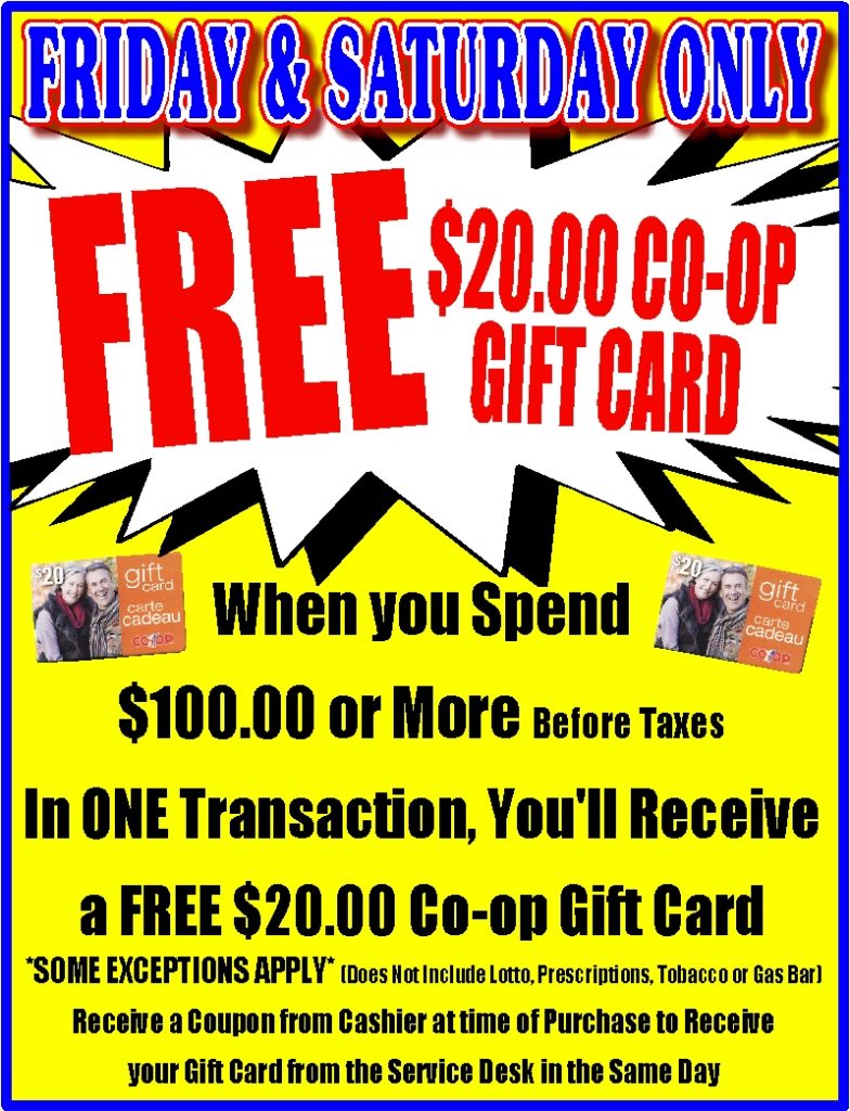 This Friday and Saturday Only Get a $20 Gift Card* – Fredericton Co-op
